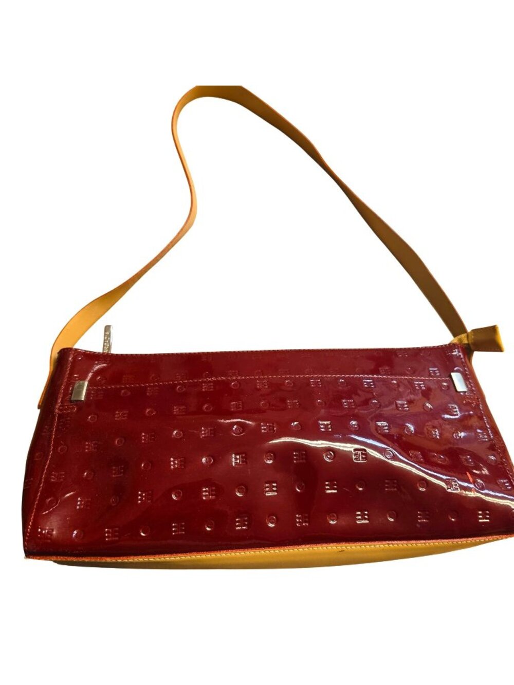 Arcadia Burgundy Patent Leather Shoulder Bag Embossed Monogram Made in Italy Y2K